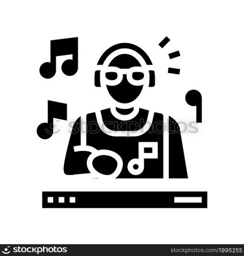 dj performing music glyph icon vector. dj performing music sign. isolated contour symbol black illustration. dj performing music glyph icon vector illustration