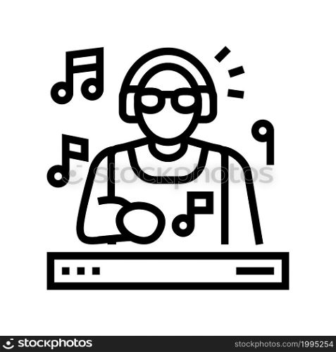 dj performing music line icon vector. dj performing music sign. isolated contour symbol black illustration. dj performing music line icon vector illustration