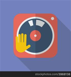 DJ turntable icon. Modern Flat style with a long shadow