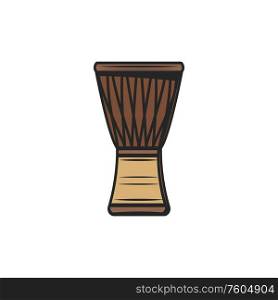 Djembe drum African instrument isolated. Vector African drum, goblet jembe, retro music. African djembe drum skin-covered goblet jembe