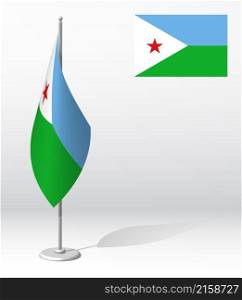 DJIBOUTI flag on flagpole for registration of solemn event, meeting foreign guests. National independence day of DJIBOUTI. Realistic 3D vector on white