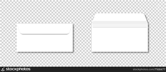 DL Envelopes vector realistic mockup template. Isolated on transparent background. Postcard design. Envelope office mockup paper letter mail illustration. EPS 10