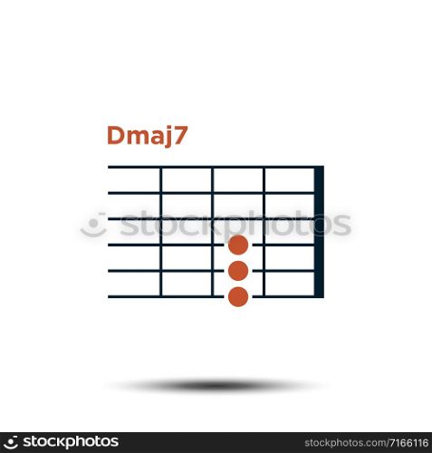 Dmaj7, Basic Guitar Chord Chart Icon Vector Template