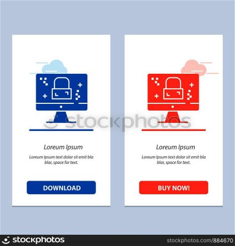 Dmca Protection, Monitor, Screen, Lock Blue and Red Download and Buy Now web Widget Card Template