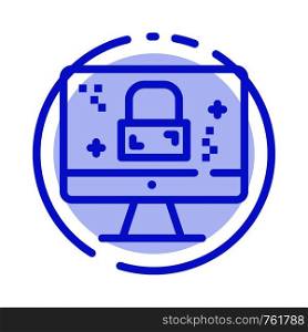 Dmca Protection, Monitor, Screen, Lock Blue Dotted Line Line Icon