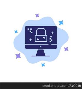 Dmca Protection, Monitor, Screen, Lock Blue Icon on Abstract Cloud Background