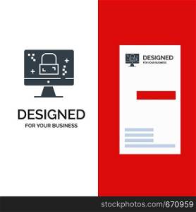 Dmca Protection, Monitor, Screen, Lock Grey Logo Design and Business Card Template