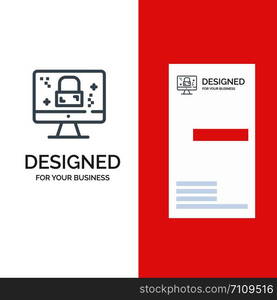 Dmca Protection, Monitor, Screen, Lock Grey Logo Design and Business Card Template