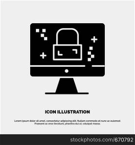 Dmca Protection, Monitor, Screen, Lock solid Glyph Icon vector