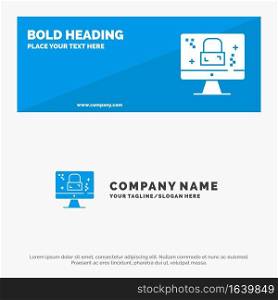 Dmca Protection, Monitor, Screen, Lock SOlid Icon Website Banner and Business Logo Template