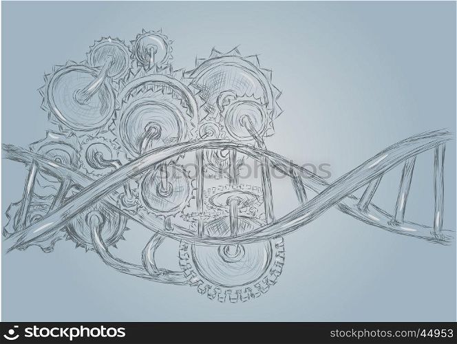 DNA and gears abstract sketch. 10 EPS