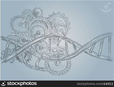 DNA and gears abstract sketch. 10 EPS
