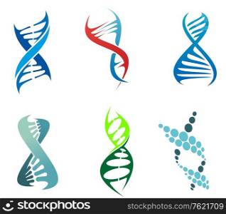 DNA and molecule symbols set for chemistry or biology concept design. Editable vector illustration