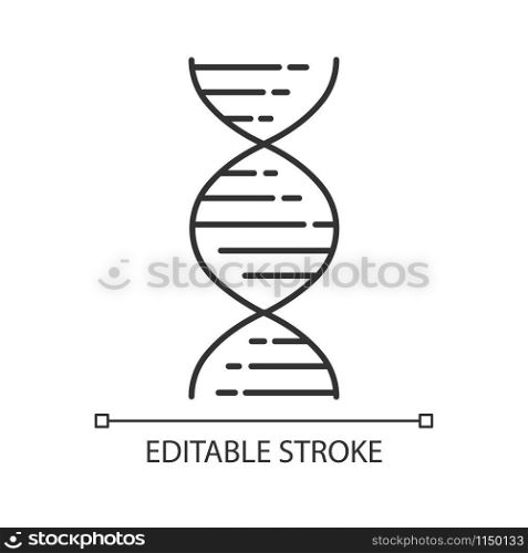 DNA double helix linear icon. Deoxyribonucleic, nucleic acid structure. Molecular biology. Genetic code. Thin line illustration. Contour symbol. Vector isolated outline drawing. Editable stroke