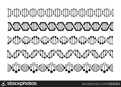 DNA elements. Molecule genome code, chromosome spirals and double helix chains. DNA vector concept isolated on white background. DNA elements. Molecule genome code, chromosome spirals and double helix chains. DNA concept isolated on white background
