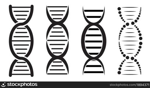 DNA helix icon. Symbol of genome structure. Black silhouette shape isolated on white background.