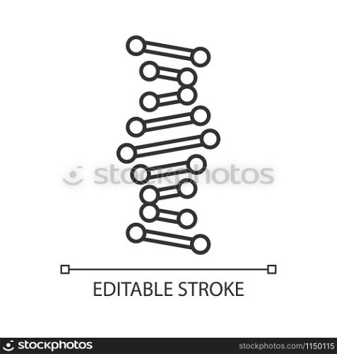 DNA helix linear icon. Connected dots, lines. Deoxyribonucleic, nucleic acid structure. Genetic code. Genetics. Thin line illustration. Contour symbol. Vector isolated outline drawing. Editable stroke