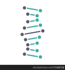 DNA helix violet and turquoise color icon. Connected dots, lines. Deoxyribonucleic, nucleic acid structure. Spiral strand. Chromosome. Molecular biology. Genetic code. Isolated vector illustration