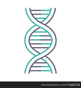 DNA helix violet and turquoise color icon. Deoxyribonucleic, nucleic acid structure. Spiraling strands. Chromosome. Molecular biology. Genetic code. Genome. Genetics. Isolated vector illustration
