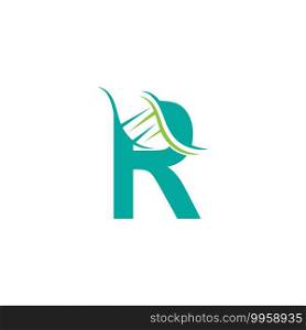 DNA icon logo with letter R template design illustration