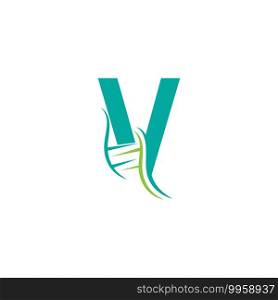 DNA icon logo with letter V template design illustration