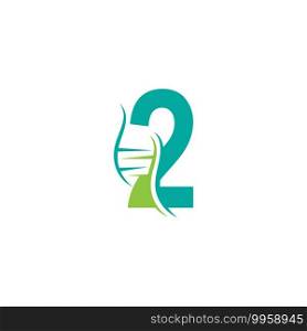 DNA icon logo with number 2 template design illustration
