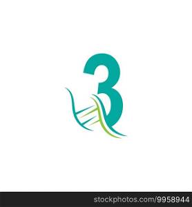 DNA icon logo with number 3 template design illustration