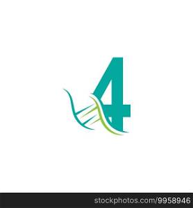 DNA icon logo with number 4 template design illustration