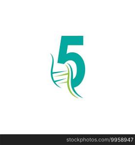 DNA icon logo with number 5 template design illustration