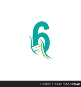 DNA icon logo with number 6 template design illustration