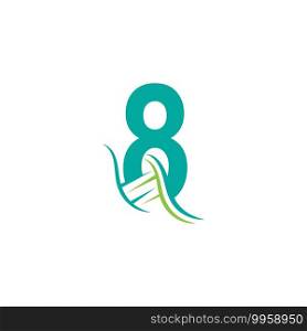 DNA icon logo with number 8 template design illustration