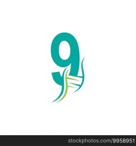 DNA icon logo with number 9 template design illustration