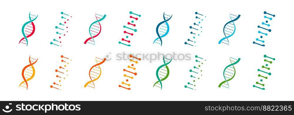 DNA icon set. DNA Structure molecule icon.  Chromosome icons. 