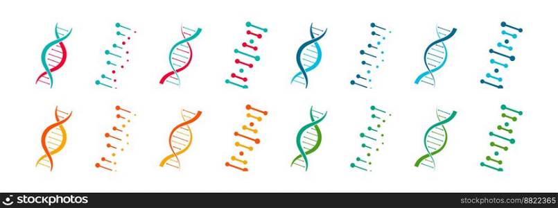 DNA icon set. DNA Structure molecule icon.  Chromosome icons. 