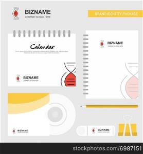 DNA Logo, Calendar Template, CD Cover, Diary and USB Brand Stationary Package Design Vector Template