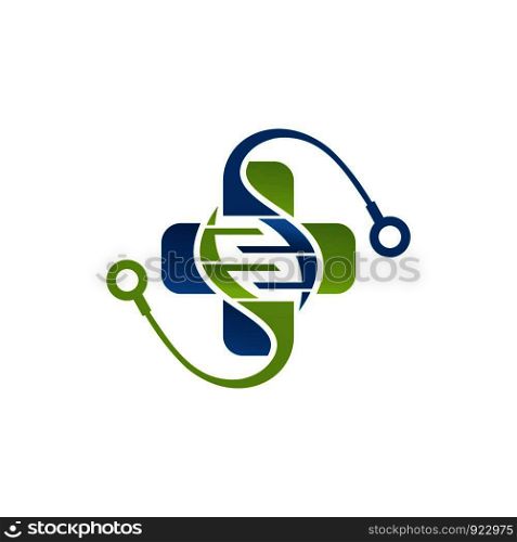 DNA logo with medical plus. Health vector design. This logo is related to medical, genetic, structure and treatment of drugs, bodies, symbols or cross icons.