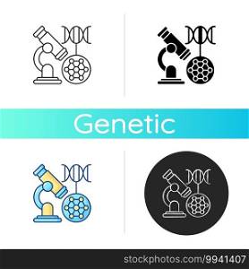 DNA microarray icon. Microscopic analysis. Nano organism s&le. Genetic engineering. Biotechnology experiment. Scientific examination. Linear black and RGB color styles. Isolated vector illustrations. DNA microarray icon