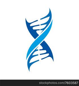 DNA molecule and atoms structure isolated blue sign. Vector biology helix chromosome, evolution gene. Helix chromosome DNA molecule gene
