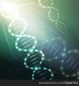 DNA molecule structure on a green background. Science vector background. DNA molecule structure on a green background. Science vector background.