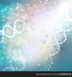DNA molecule structure on light blue background. Science vector background. DNA molecule structure on light blue background. Science vector background.