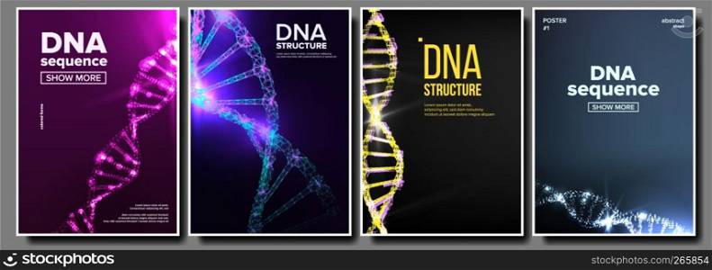 Dna Poster Set Vector. Biotechnology Concept. Science Background. Strand, Sequence. Chemistry Cover. Laboratory Design. Digital Cell. Clone Atom. Mutation Test Illustration. Dna Poster Set Vector. Medical Banner. Human Genome. Abstract Helix. Strand, Sequence. Illustration