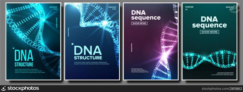 Dna Poster Set Vector. Genetic Molecule. Abstract Helix. Clone Atom. Mutation Test. Futuristic Code. Science Background. Biochemistry Flyer. Illustration. Dna Poster Set Vector. Biochemistry Flyer. Evolution Symbol. Healthy Chromosome. Digital Cell. Medical Banner. Microscopic Element. Illustration