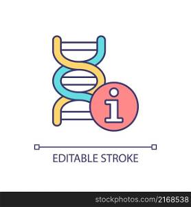 DNA researching RGB color icon. Medicine and science. Human genome. Genetic material information. Isolated vector illustration. Simple filled line drawing. Editable stroke. Arial font used. DNA researching RGB color icon