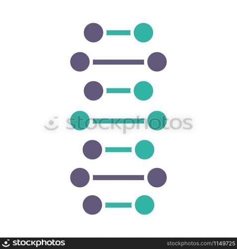 DNA spiral chains violet and turquoise color icon. Connected dots, lines. Deoxyribonucleic, nucleic acid helix. Spiral strands. Chromosome. Molecular biology. Genetic code. Genetics. Isolated vector illustration