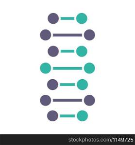 DNA spiral chains violet and turquoise color icon. Connected dots, lines. Deoxyribonucleic, nucleic acid helix. Spiral strands. Chromosome. Molecular biology. Genetic code. Genetics. Isolated vector illustration