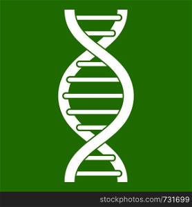 DNA spiral icon white isolated on green background. Vector illustration. DNA spiral icon green