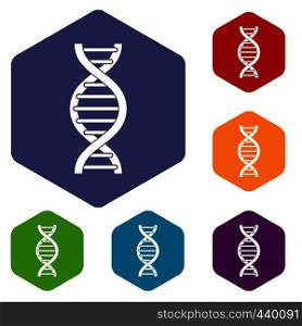 DNA spiral icons set hexagon isolated vector illustration. DNA spiral icons set hexagon