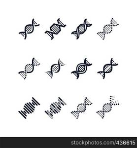 Dna spiral molecule structure vector icons. Genetics research and chromosome engineering symbols. Structure chromosome dna and genetic molecule illustration. Dna spiral molecule structure vector icons. Genetics research and chromosome engineering symbols