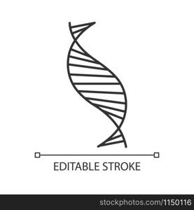DNA spiral strand linear icon. Deoxyribonucleic, nucleic acid helix stripes. Molecular biology. Genetic code. Thin line illustration. Contour symbol. Vector isolated outline drawing. Editable stroke