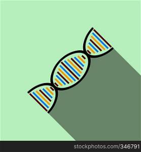 DNA strand icon in flat style on a light blue background. DNA strand icon, flat style